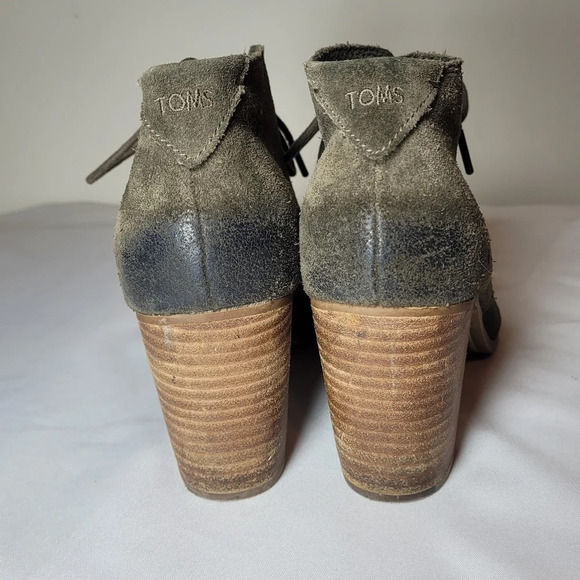 Toms Lunata Olive Green Lace-up Suede Ankle Heeled Booties sz 8.5 - Picture 2 of 10